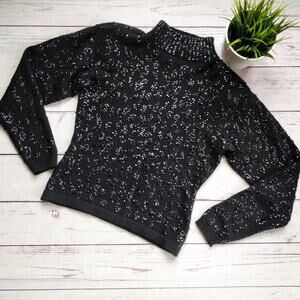 CHRISTIAN DIOR Vintage Wool-Blend Angora Sequin Sweater Mock Neck Black S